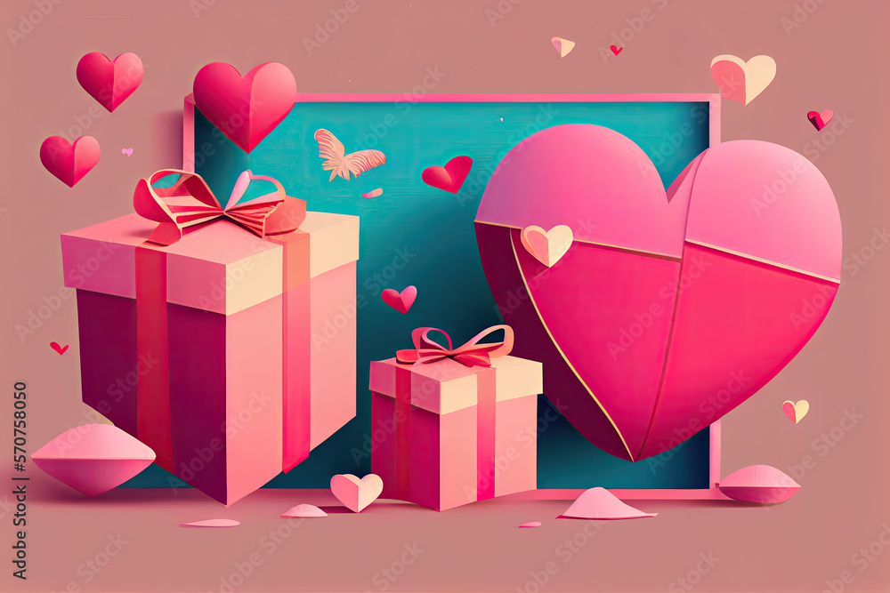 Valentines holiday gifts concept vector flat poster design.