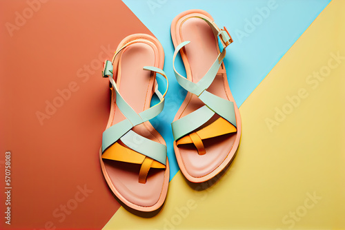 Sandals on colorful background. photo