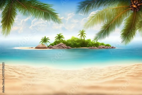 Tropical island beach with palms. Generative AI © Scrudje