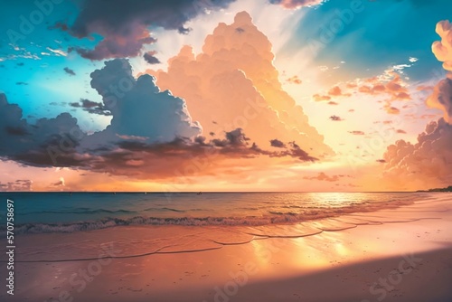 Sunset Beach Background. Generative AI