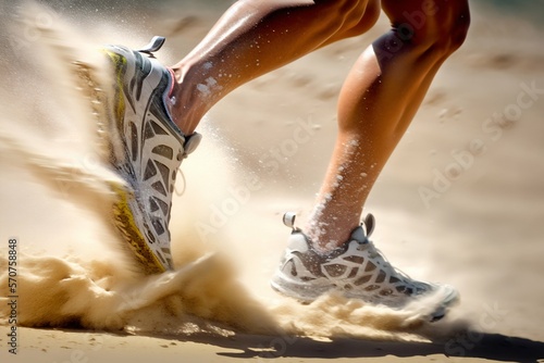 Athletic Running on the Beach. Generative AI
