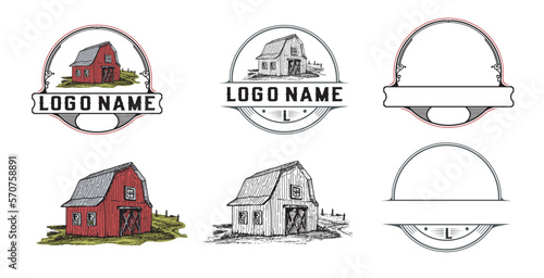 farmhouse in garden logo template  