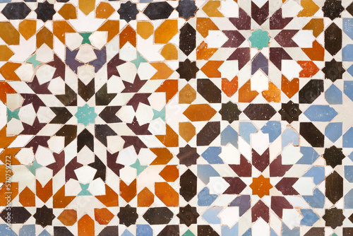 Moroccan Islamic mosaic tiles in Marrakesh, Morocco