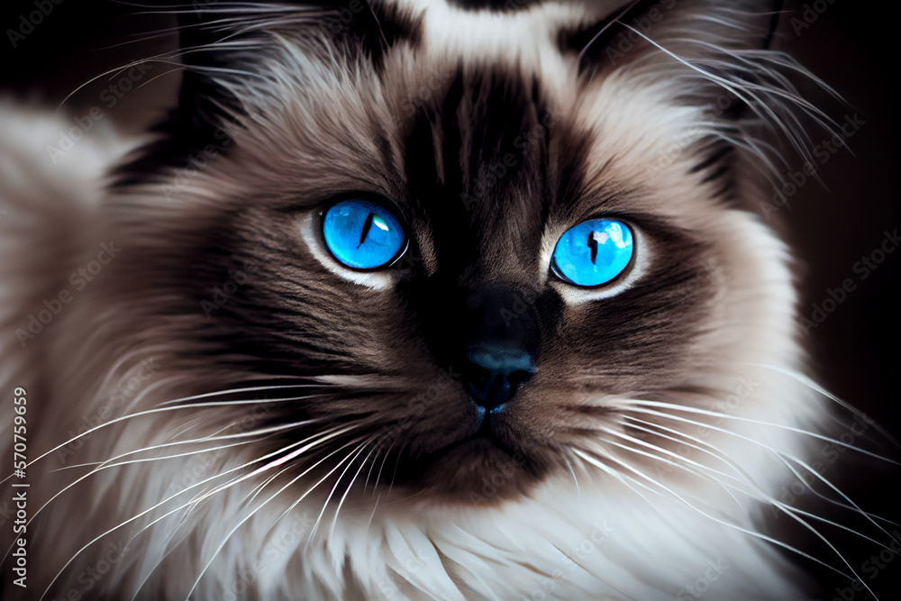 Tier Color-Key-Effekt: Schwarz-weiß Foto von einer Katze mit blauen Augen - Generative Ai