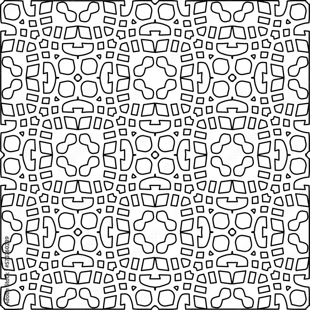 Stylish texture with figures from lines.
Abstract geometric black and white pattern for web page, textures, card, poster, fabric, textile. Monochrome graphic repeating design. 