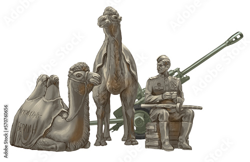 Camel with Two Humps Human Assistant Gunner Soldier War