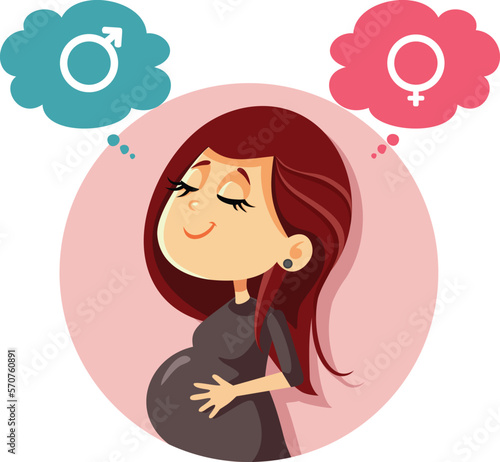 Pregnant Woman Not Knowing the Gender Before Birth Vector Illustration. Mother to be not showing interest in baby gender for a prenatal reveal 
