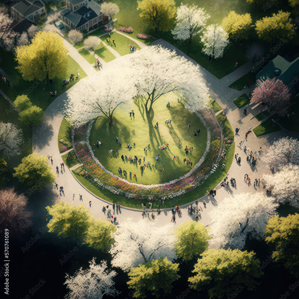 Aerial view of a city park, generative AI