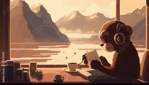 illustration of a mini monkey with headphones