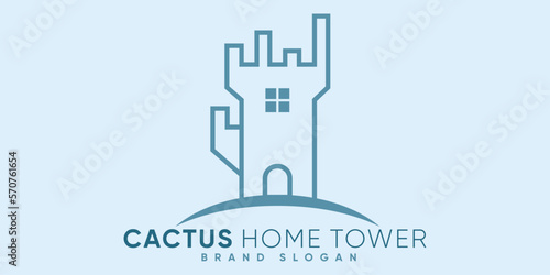 Cactus home tower logo with modern design premium vector