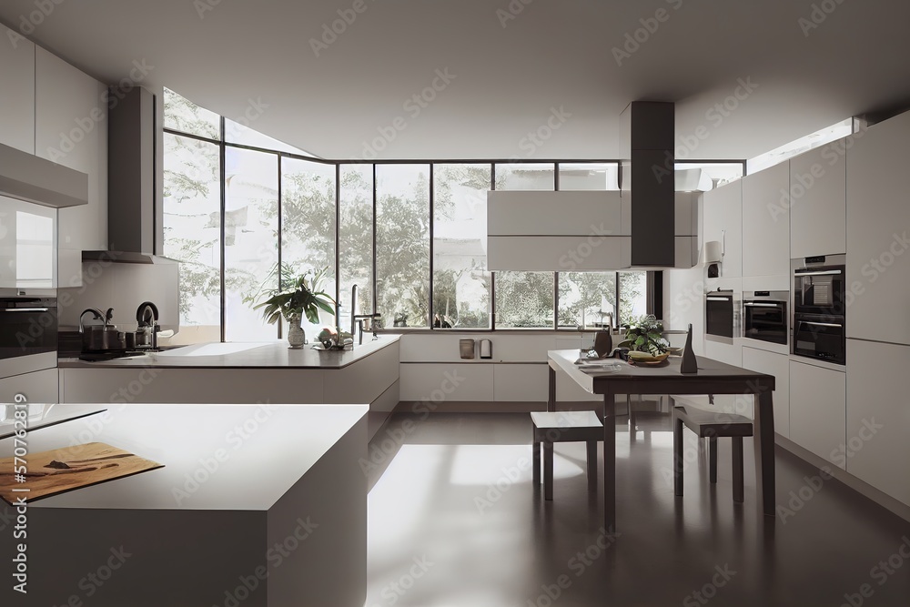 Fototapeta premium Modern light colored kitchen