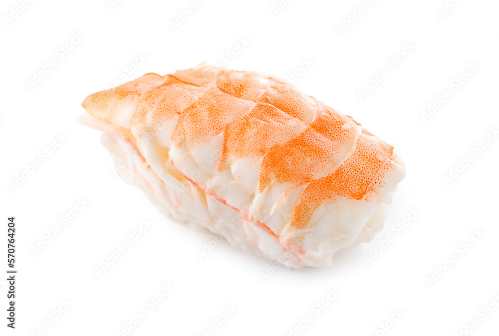 Delicious nigiri sushi with shrimp isolated on white