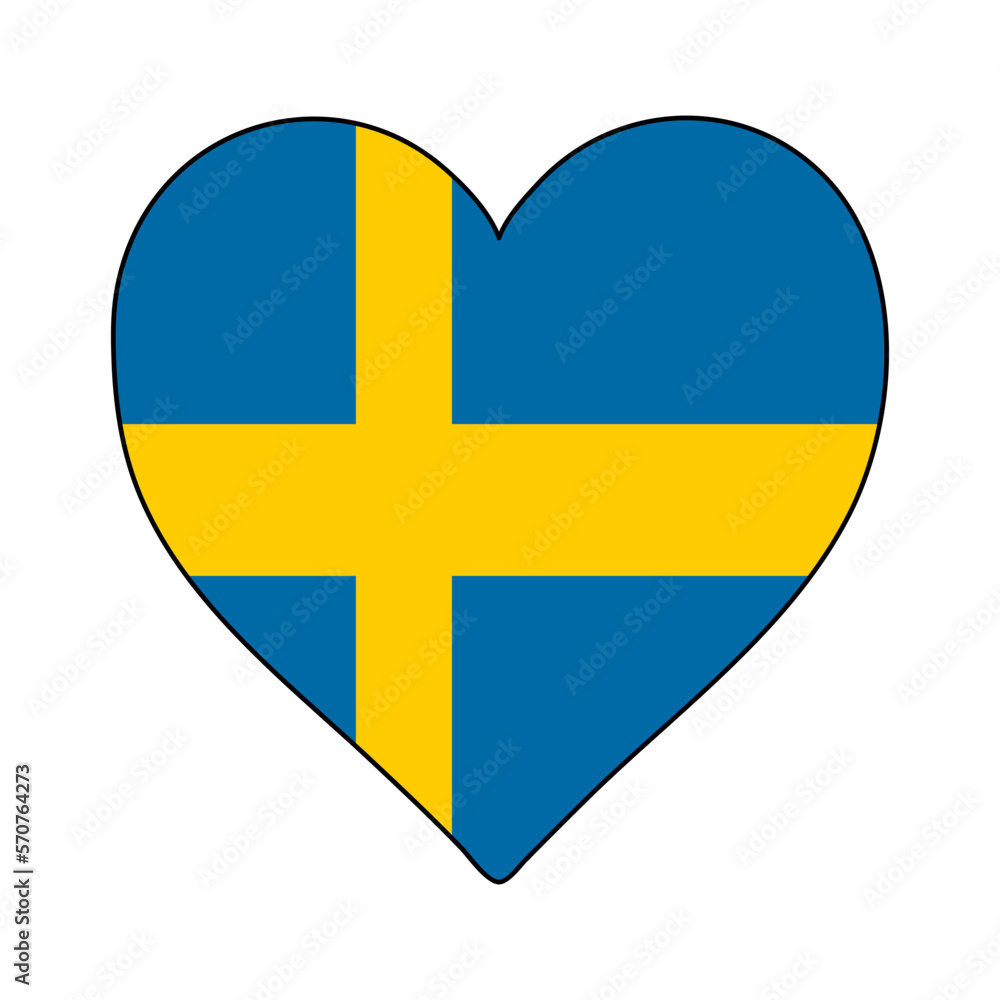 Sweden Heart Shape Flag. Love Sweden. Visit Sweden. Northern Europe. Europe. European Union. Vector Illustration Graphic Design. Sweden Heart Shape Flag. Love Sweden. Visit Sweden. Northern Europe. Europe. European Union. Vector Illustration Graphic Design.