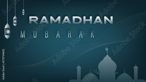 modern design of ramadan mubarak wallpaper with elegant minimalist theme of mosque and lanterns