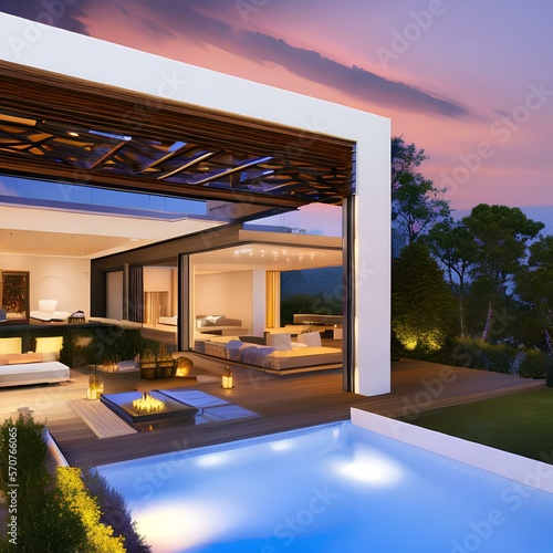 Stylish contemporary home with large balcony3, Generative AI © Ai.Art.Creations
