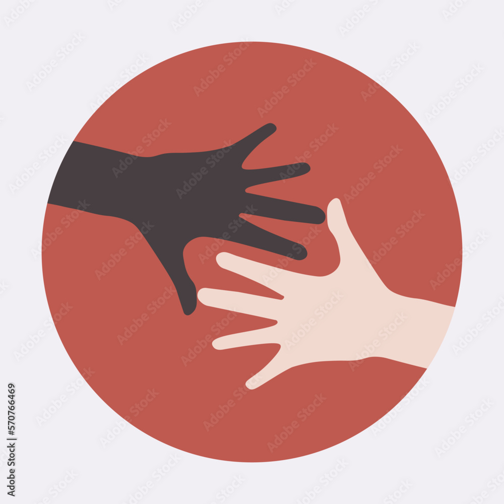 Obraz premium Illustration symbol isolated vector of two hands reached each other black and red color in red circle, symbolize teamwork, togetherness, vote, care, help, charity, love, comunication