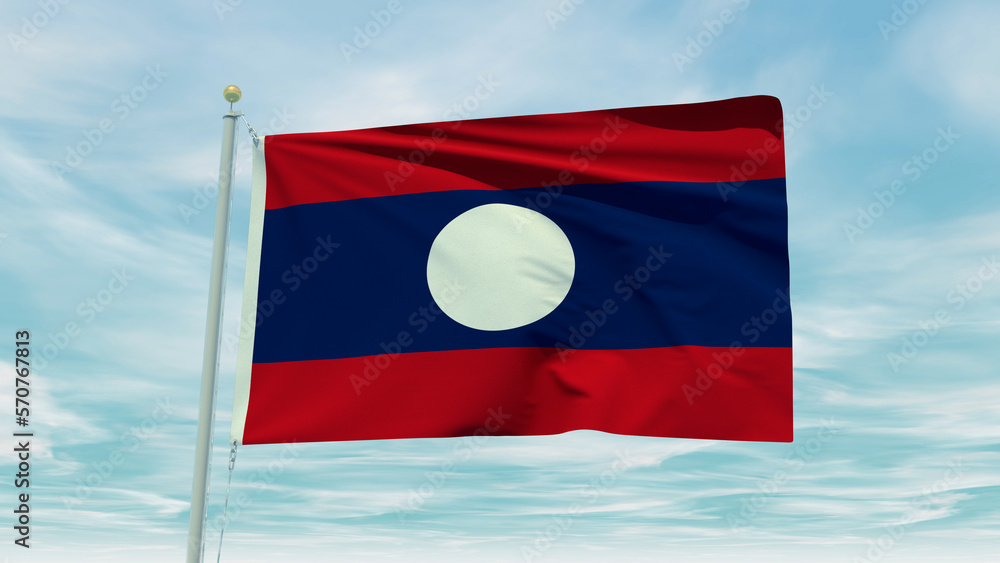 Seamless loop animation of the Laos flag on a blue sky background. 3D Illustration Seamless loop animation of the Laos flag on a blue sky background. 3D Illustration