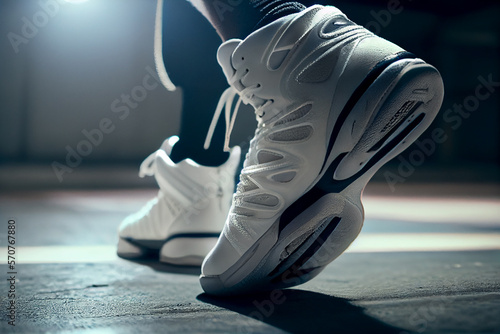 High-top classic white leather basketball shoe sneaker