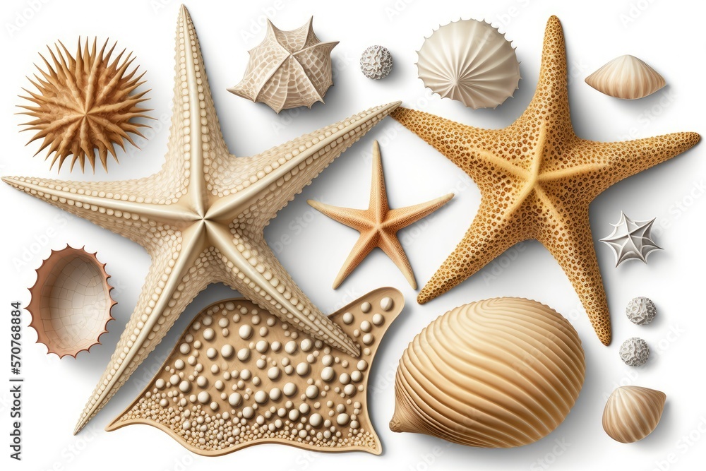 set of seashells and starfish, ai generated