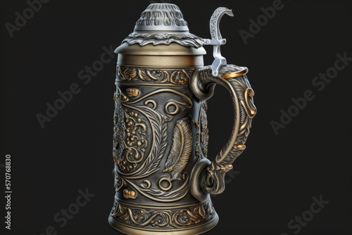 Beer in a traditional German stein with a raised thumb on the handle, generative ai