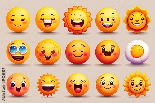 set of smileys with faces, ai generated