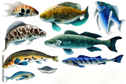 set of fishes, ai generated