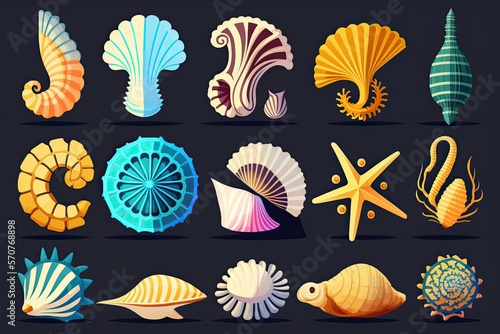 set of sea shells , ai generated