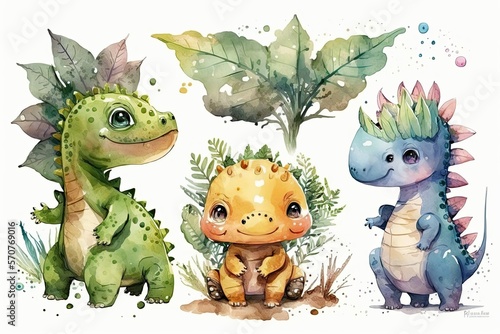 baby dragon watercolor illustration  ai generated