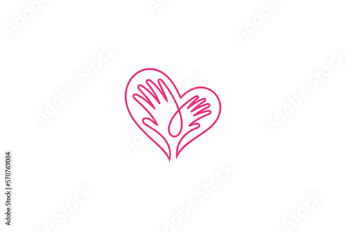 Care love logo with hand and heart symbol in linear design