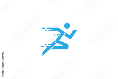 running person logo, athletic sport symbol with fast effect in flat design