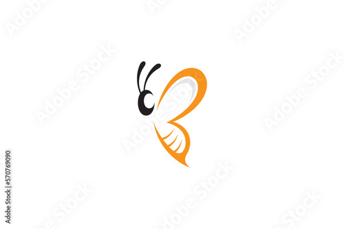 Bee logo with letter B in flat design style