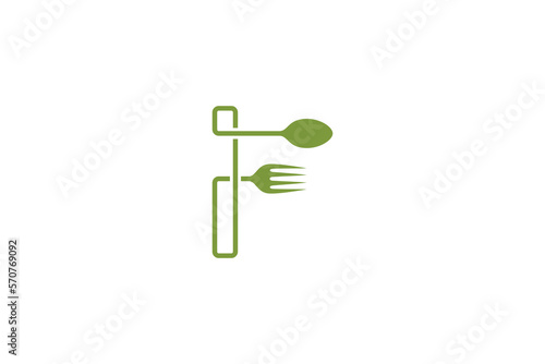 f food, food logo with letter f with cutlery symbol in linear design style