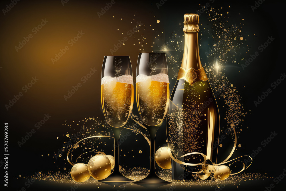 Elegant Celebration Background with Sparkling Golden Champagne Bottle