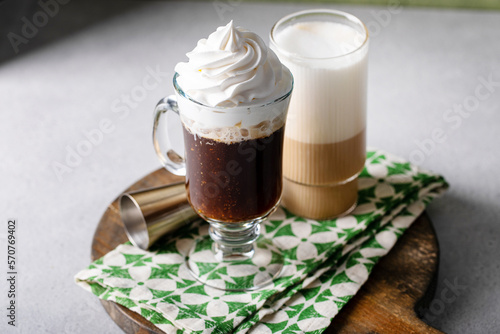 Fotografia Irish coffee and irish cream latte for St Patricks day