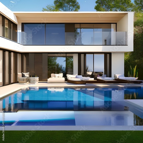 Luxury modern home with a spacious outdoor pool3, Generative AI © Ai.Art.Creations