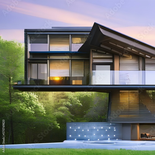 Modern home with a unique cantilever design3, Generative AI