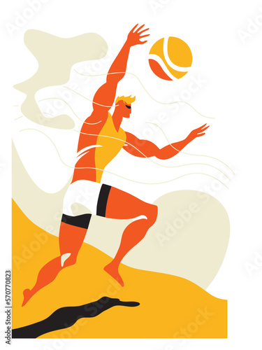 young man playing beach volleyball
