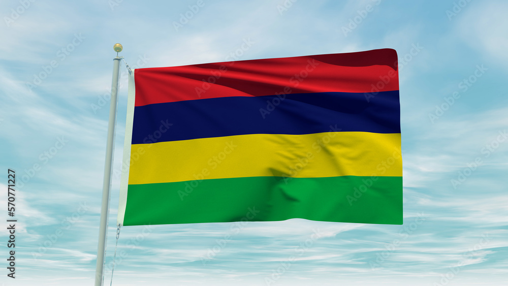 Seamless loop animation of the Mauritiusflag on a blue sky background. 3D Illustration Seamless loop animation of the Mauritiusflag on a blue sky background. 3D Illustration