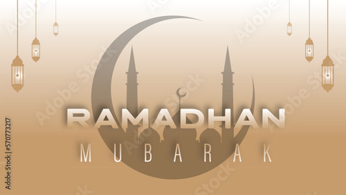 modern design of ramadan mubarak wallpaper with elegant minimalist theme of mosque and lanterns