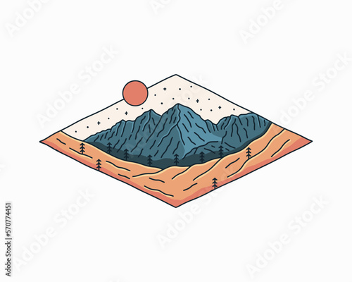 Maroon Bells Colorado in mono line art design for badge, sticker, patch, t shirt design, etc