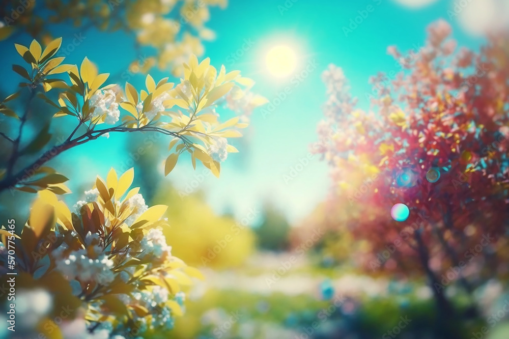 Naklejka premium Cherry blossoms in a beautiful spring day - Generative AI