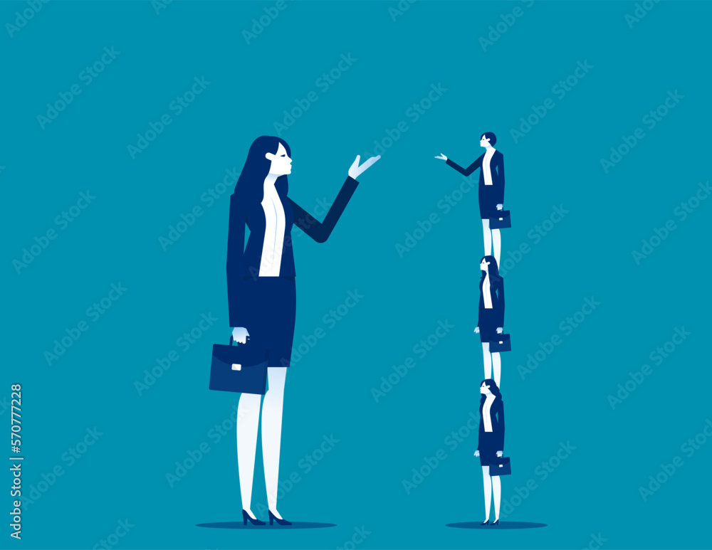 Small business on top of human pyramid negotiate with a big business person. Business vector illustration concept Small business on top of human pyramid negotiate with a big business person. Business vector illustration concept