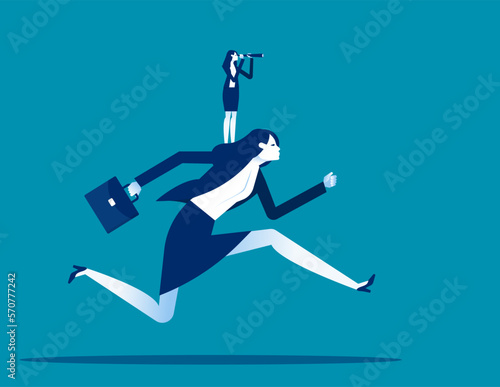 Business team running with leader direction. Business vector illustration concept