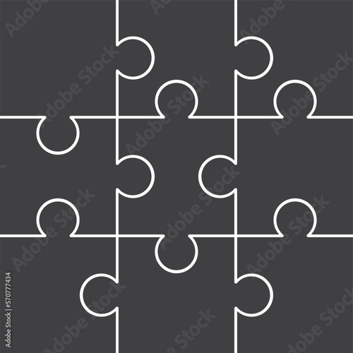 Puzzle Jigsaw set of 9 free vector flat design in monochrome color with various type of shape ready to use and editable Free Vector