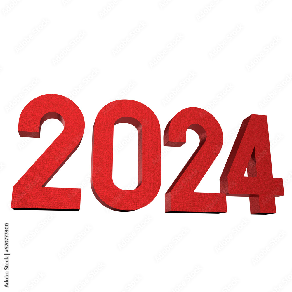 The red 2024 number png image for new year concept 3d rendering The red 2024 number png image for new year concept 3d rendering