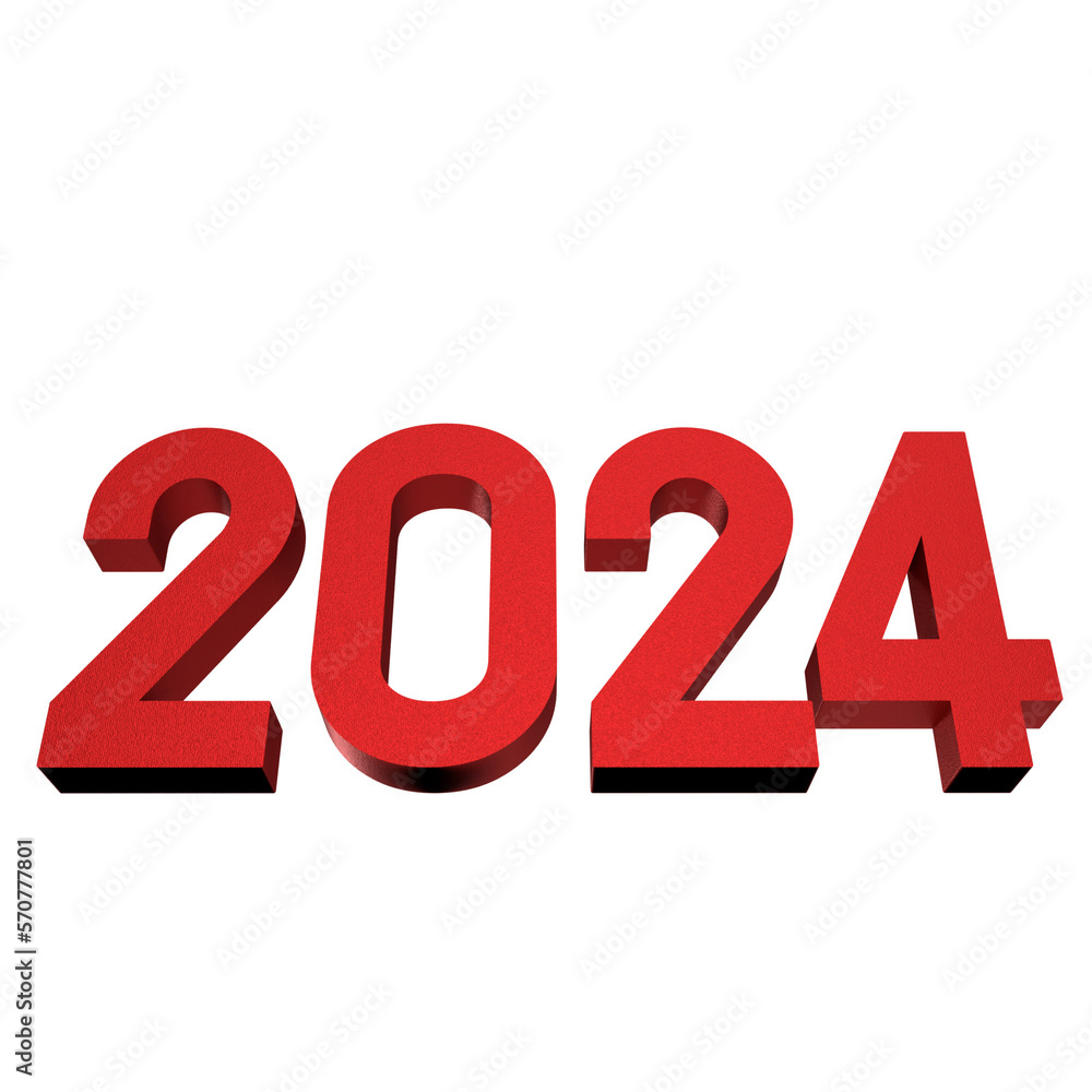 The red 2024 number png image for new year concept 3d rendering The red 2024 number png image for new year concept 3d rendering