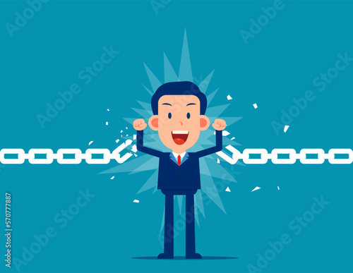 Abstract breaking chains metaphor symbol. Break free concept