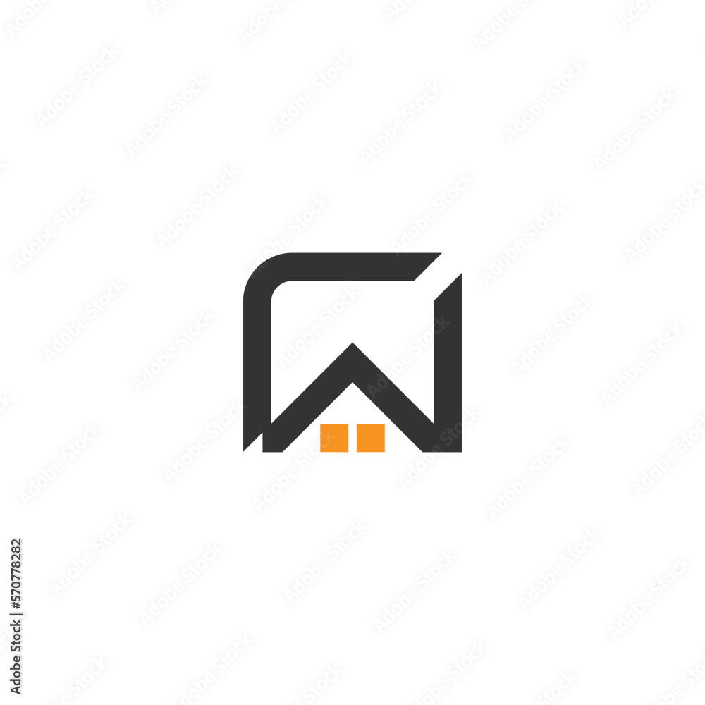 letter rw home shape square geometric logo vector