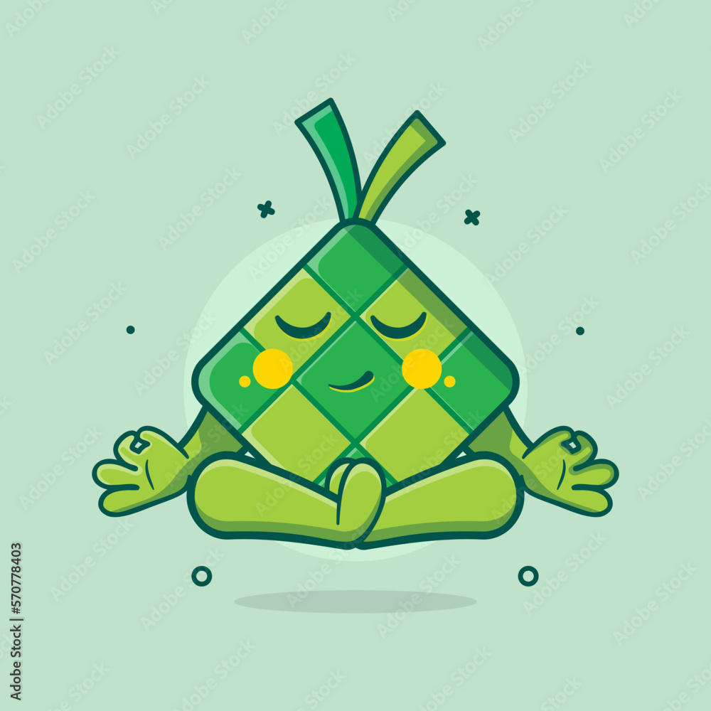 Naklejka premium calm ketupat food character mascot with yoga meditation pose isolated cartoon in flat style design