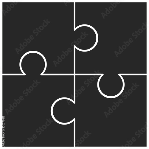 Puzzle Jigsaw set of 4 vector flat design in monochrome color with various type of shape ready to use and free editable